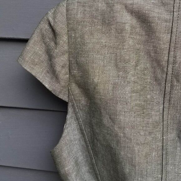 Tahari Gray Cap Sleeve Linen Blend Belted Jacket Size 12 - Picture 10 of 11